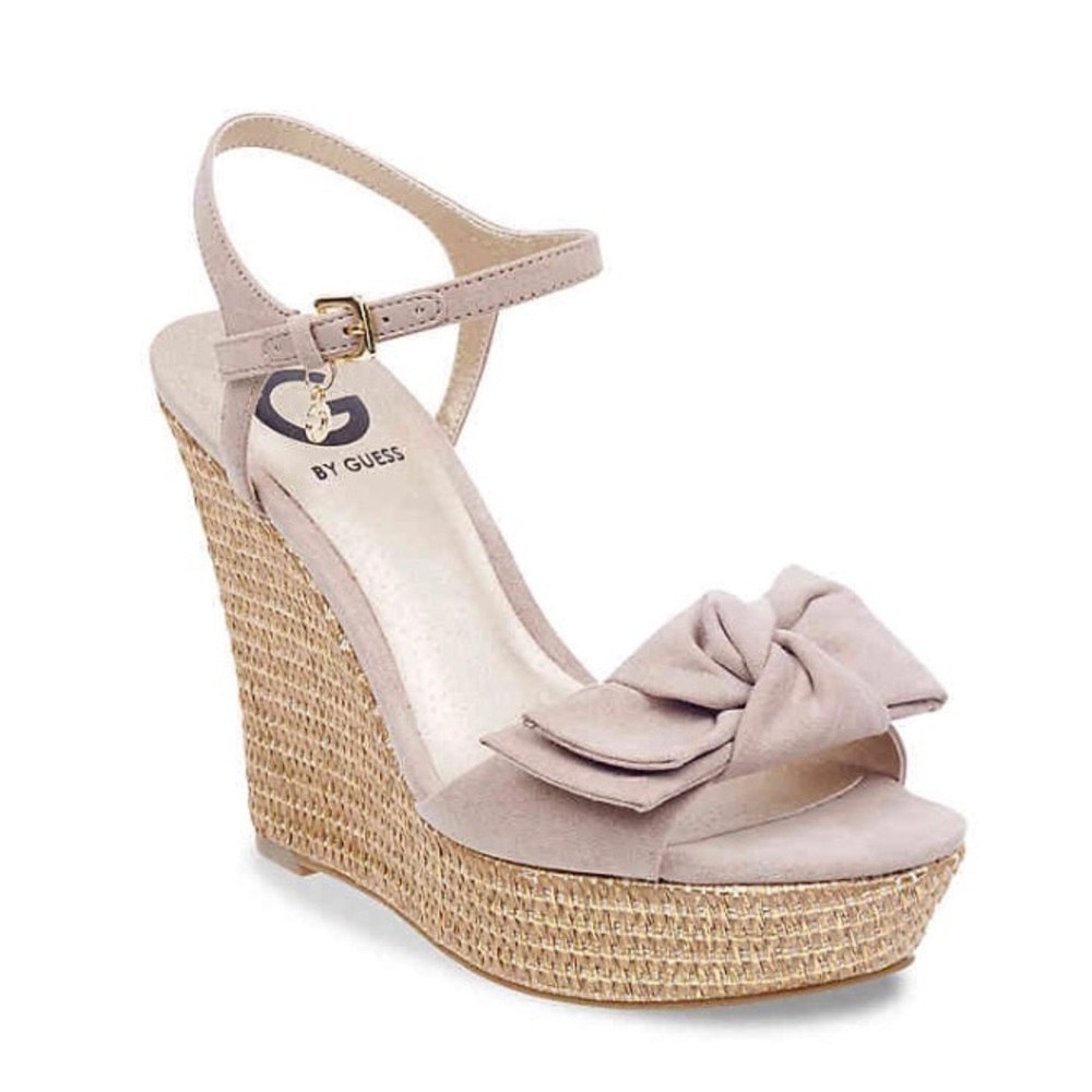 G by Guess Taupe Bow Espadrille Wedge Sandals